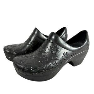 Dansko Pixie Molded EVA Floral Embossed Mules Clogs Black Women’s Sz 38 US 7.5 8